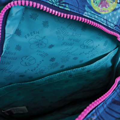 CONJUNTO ESCOLAR MOCHILA E ESTOJO REDONDO STITCH AZUL E ROSA