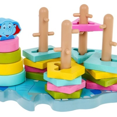 PUZZLE MULTIFUNCIONAL DE FORMAS EM MADEIRA - BASE ELEFANTE