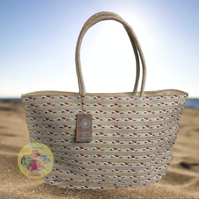 SACO DE PRAIA COM ALÇAS DE CORDA RISCAS MULTICORES