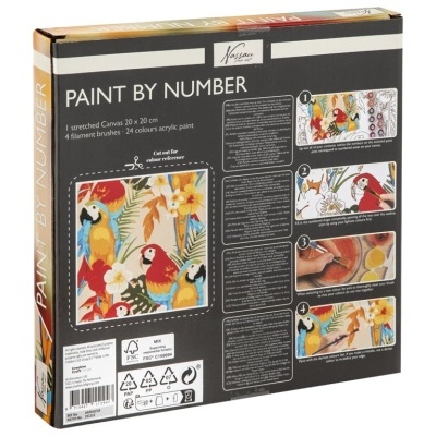 CONJUNTO PINTURA POR NÚMEROS CANVAS 20X20CM PAPAGAIOS NASSAU