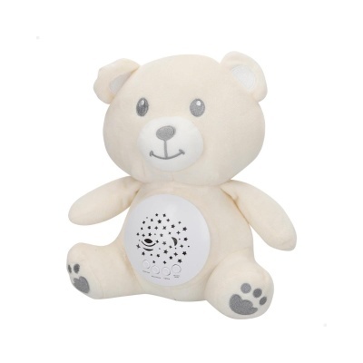 Ursinho de peluche bege com painel branco e botões