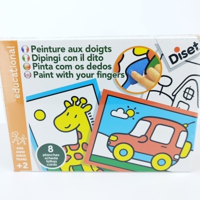 Caixa de kit educativo de pintura com os dedos com imagens para colorir.