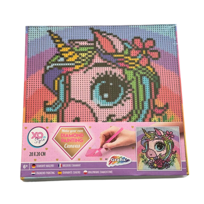 PINTURA DE DIAMANTES EM CANVAS 20X20CM UNICÓRNIO GRAFIX