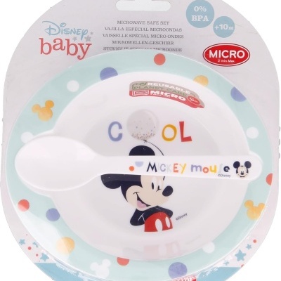 CONJUNTO MICROONDAS TIGELA E COLHER PARA BEBÉS - MICKEY MOUSE