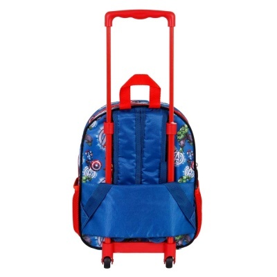 Mochila de carrinho azul e vermelha com padrão Marvel Avengers