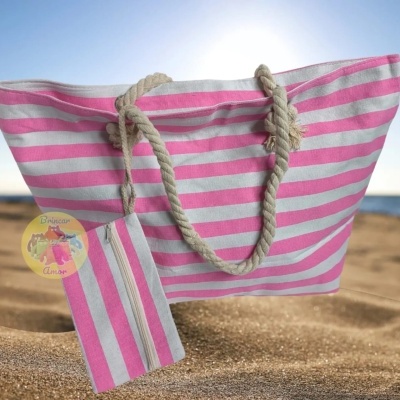 SACO DE PRAIA COM ALÇAS DE CORDA RISCAS CLÁSSICAS