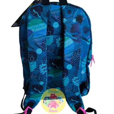 CONJUNTO ESCOLAR MOCHILA E ESTOJO REDONDO STITCH AZUL E ROSA