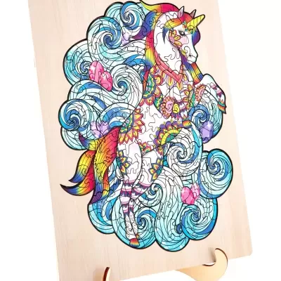 PUZZLE EM MADEIRA UNIQUE SHAPES UNICÓRNIO 130 PEÇAS GRAFIX