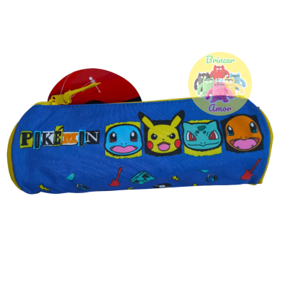 CONJUNTO ESCOLAR MOCHILA E ESTOJO REDONDO POKÉMON AZUL E PRETO
