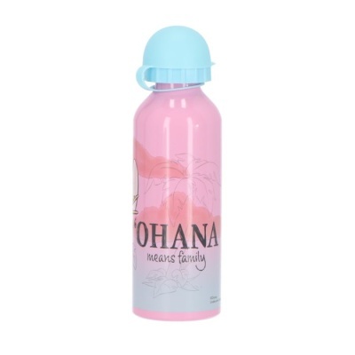 Garrafa de alumínio rosa com tampa azul claro