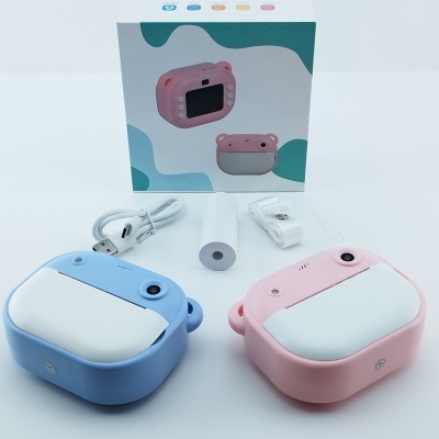 Câmaras digitais infantis azul e rosa com acessórios e caixa
