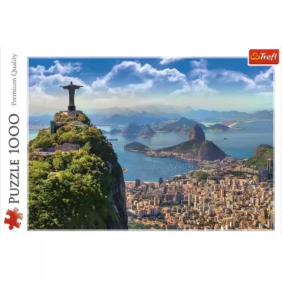 Quebra-cabeças 1000 peças Cristo Redentor Rio de Janeiro céu azul nuvens mar cidade