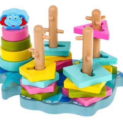 PUZZLE MULTIFUNCIONAL DE FORMAS EM MADEIRA - BASE ELEFANTE