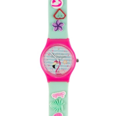 RELÓGIO ANALÓGICO DE PULSO CRIANÇA FLAMINGOS PERSONALIZÁVEL