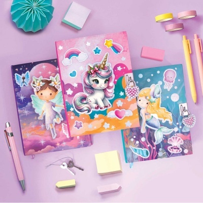 DIÁRIO 3D C/ CHAVE 300 PÁGINAS - UNICÓRNIO