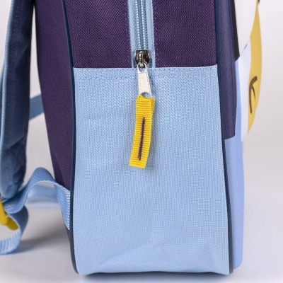 Mochila azul claro e azul escuro com zíper amarelo