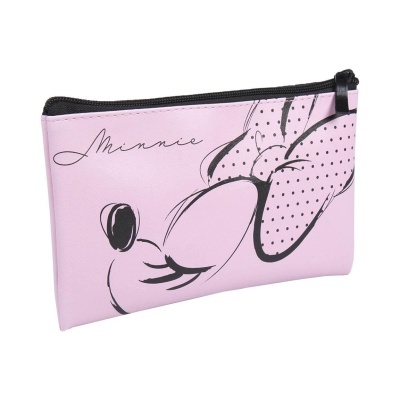 Estojo rosa claro com estampa da Minnie e fecho preto