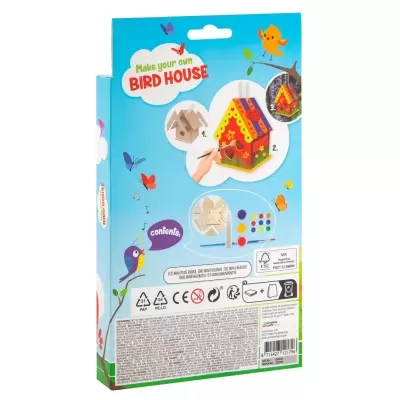 CASA DE PÁSSAROS EM MADEIRA PARA MONTAR E COLORIR, MOXY
