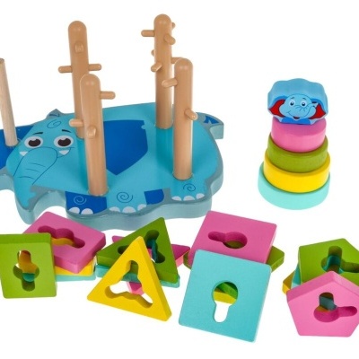 PUZZLE MULTIFUNCIONAL DE FORMAS EM MADEIRA - BASE ELEFANTE