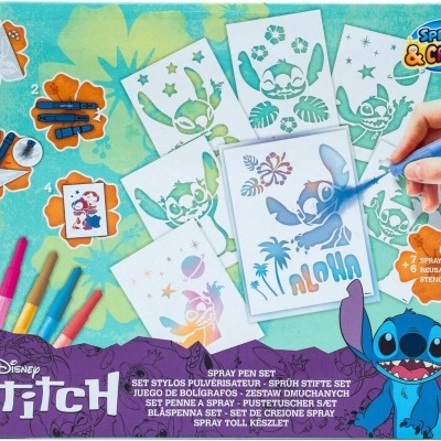Conjunto de pintura Disney Stitch com marcadores, stencils tropicais e imagem do Stitch