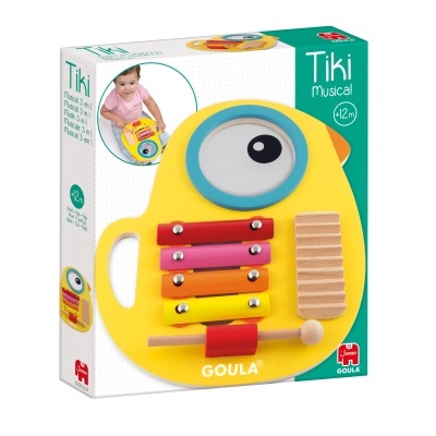 Instrumento musical infantil de madeira colorido na embalagem