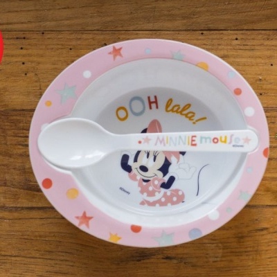 CONJUNTO MICROONDAS TIGELA E COLHER PARA BEBÉS - MINNIE MOUSE