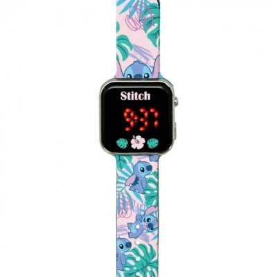 Relógio digital com bracelete e personagem Stitch em padrão colorido