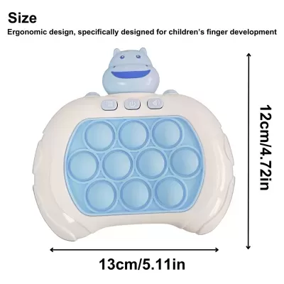 Pop-it branco com bolhas azuis e figura de hipopótamo azul claro