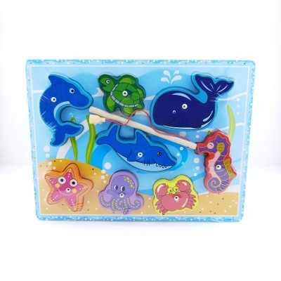 JOGO DE PESCA E PUZZLE EM MADEIRA - 8 PEÇAS