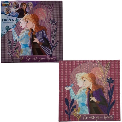 PINTURA DE DIAMANTES EM CANVAS 29X29CM FROZEN ANNA E ELSA CANENCO