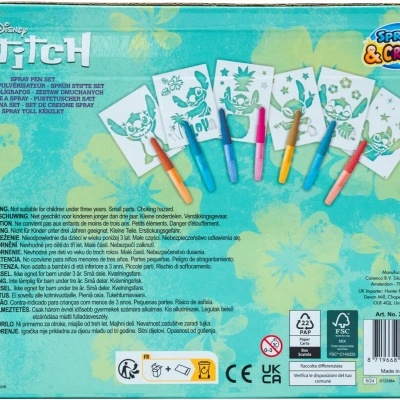 Caixa do kit Disney Stitch Spray & Create com canetas spray e cartões para pintar