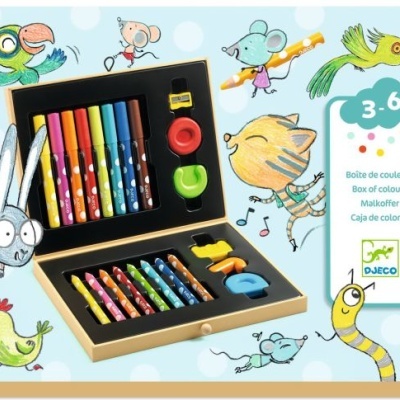CAIXA COM LÁPIS DE COR E CANETAS DE FELTRO, DJECO