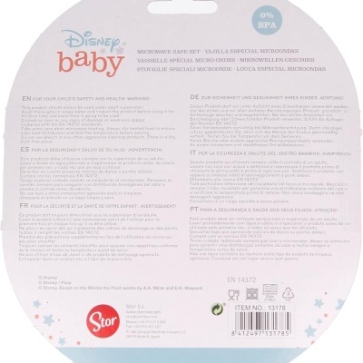 Embalagem redonda para conjunto de loiça especial para micro-ondas Disney Baby com texto e logótipos