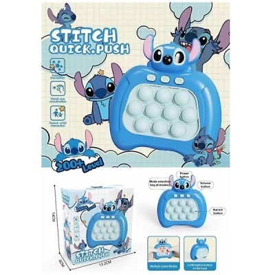 Jogo eletrónico azul com botões e tema Stitch