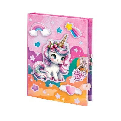 DIÁRIO 3D C/ CHAVE 300 PÁGINAS - UNICÓRNIO