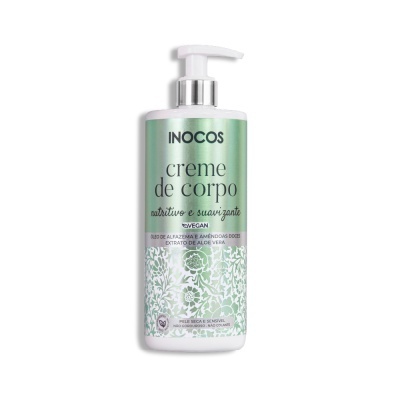 Creme corporal INOCOS verde com padrão floral branco e dispensador