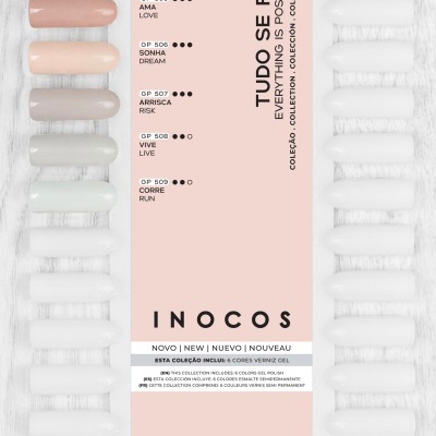 Paleta de cores de verniz gel para unhas em tons neutros com texto informativo