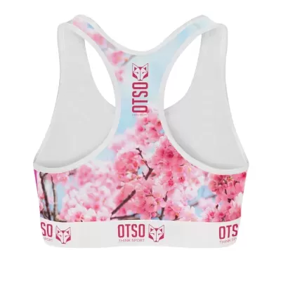 Soutien desportivo feminino estampado com flores cor-de-rosa e azul céu da marca OTSO