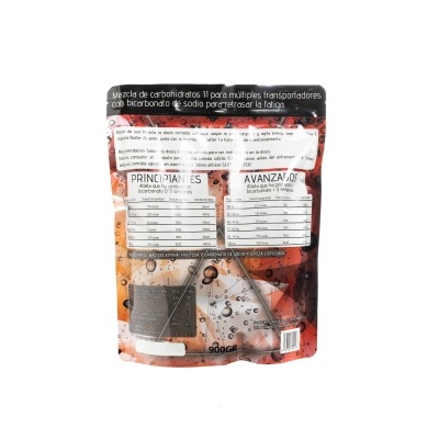 Embalagem plástica de alimentos com informações nutricionais e texto em espanhol