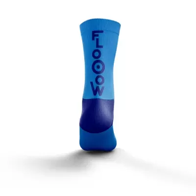 Meia desportiva azul com texto 'FLOOW'