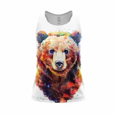 Camisola de alças branca com estampa frontal de urso colorido em aquarela