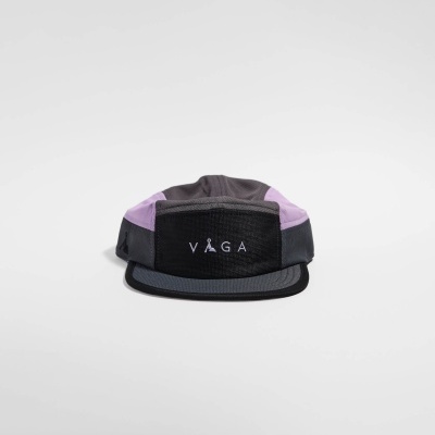 Boné desportivo preto, lilás e cinzento com texto VAGA