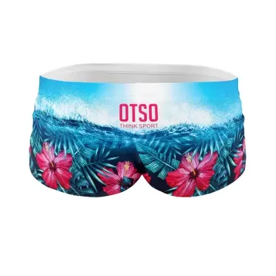 Calções de banho masculinos com padrão floral e logotipo OTSO