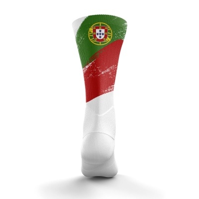 Meia desportiva com as cores da bandeira de Portugal e brasão