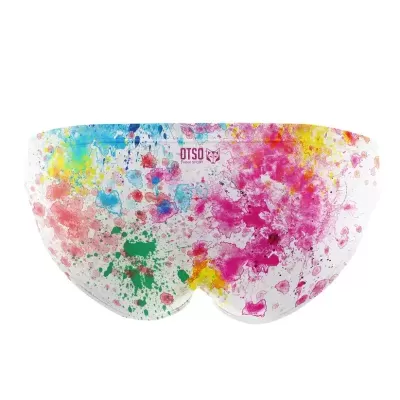 Máscara de dormir com padrão colorido e texto OTSO Forest Spirit