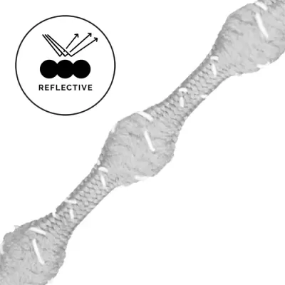 Fita cinzenta refletiva com padrão de nós e detalhes brancos