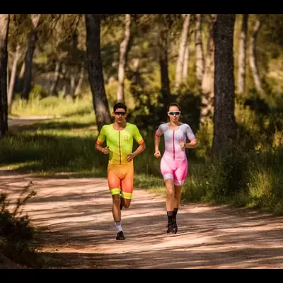 WOMEN'S TRIATHLON SUIT White & Fluo Pink