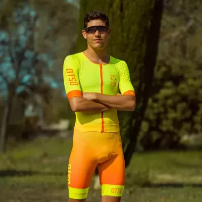 Roupa de ciclismo unissexo amarela e laranja com letras DSDO