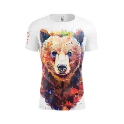 T-shirt branca com urso colorido estampado