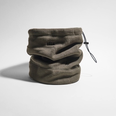 Cachecol tubular em tecido polar cinzento com cordão ajustável e logótipo VAGA